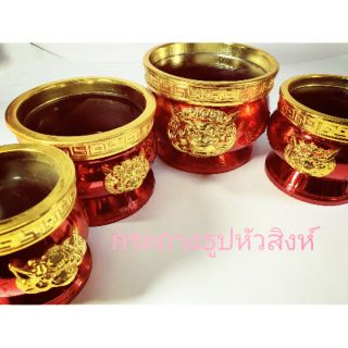 กระถางธูปหัวสิงห์  สีแดง ขอบทอง มีหลายขนาดให้เลือก