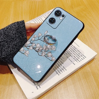 เคสโทรศัพท์ OPPO Reno7 5G /Reno7 Pro 5G /Reno7Z 5G /Reno6 4G #OPPO A76 Phone Casing Fashion Bling Flower Global Version Ring Bracket TPU Phone Soft Case เคส OPPO Reno7Z 5G