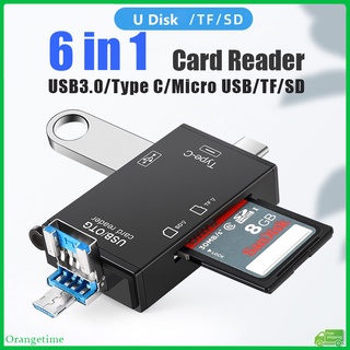 【จัดส่งรวดเร็ว】เครื่องอ่านการ์ด Usb 3.0 6 In 1 Micro USB U Disk Type C TF SD สําหรับโทรศัพท์ แล็ปท็อป