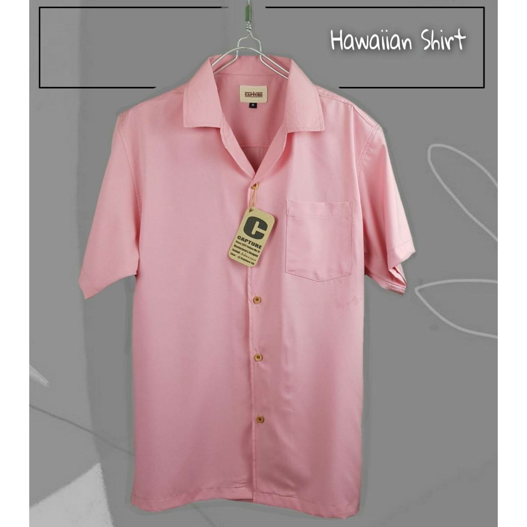 Hawaii Shirt เสื้อฮาวาย แนวเกาหลี สีชมพูปูน มีถึง อก 48 นิ้ว