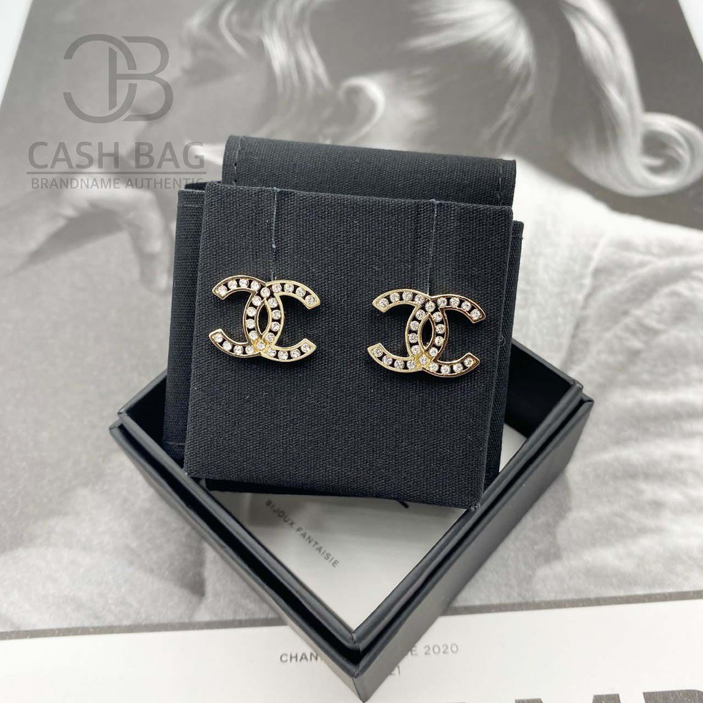 Chanel ผ่อน0% Authentic 100% ต่างหู CHANEL earrings CC logo GHW 1.8 cm