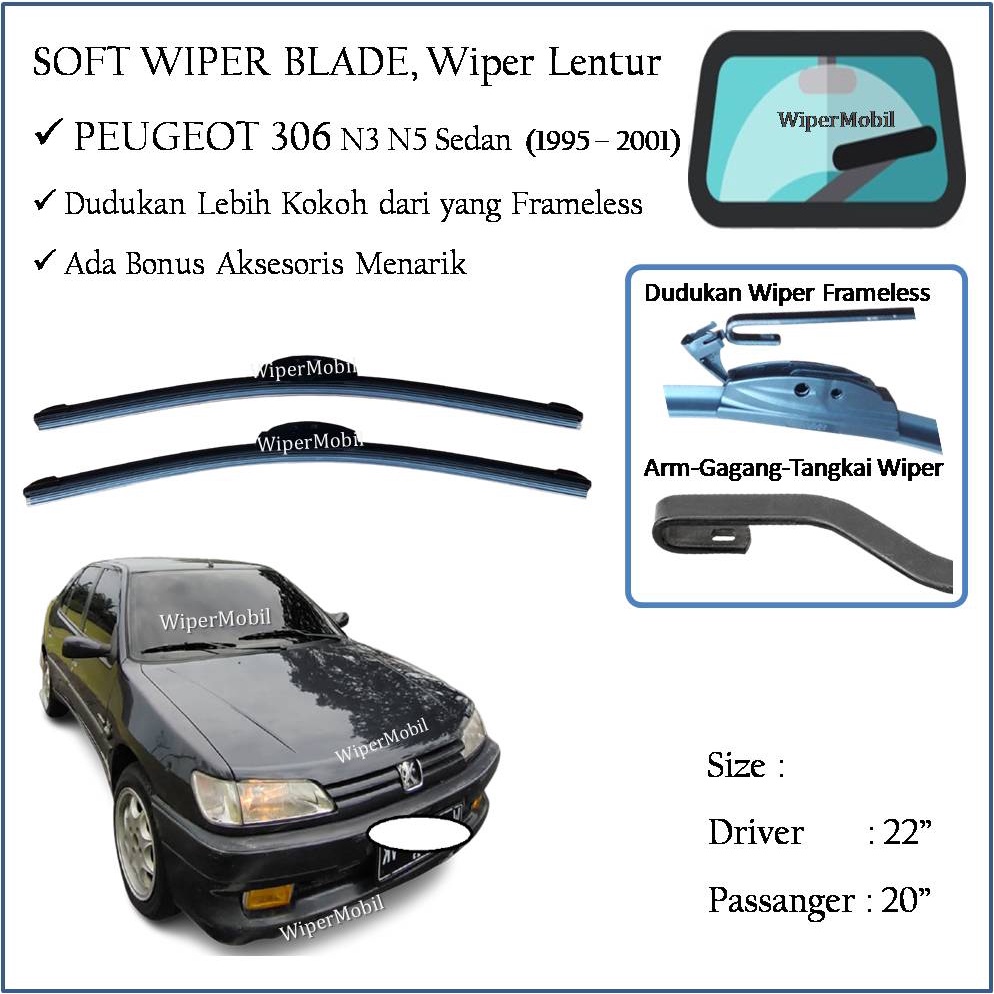 ใบปัดน้ําฝนแบบนุ่ม เปอโยต์ 306 N3 N5 ซีดาน 1995 1996 1997 1998 1999 2000 2001