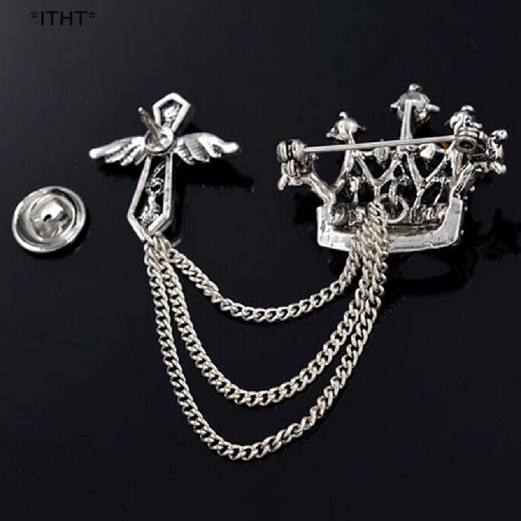 [[ITHT]] Groom and Men Jewelry Accessories Rhinestones Crown Cross Badge Tassel Brooch  [Hot Sell]
