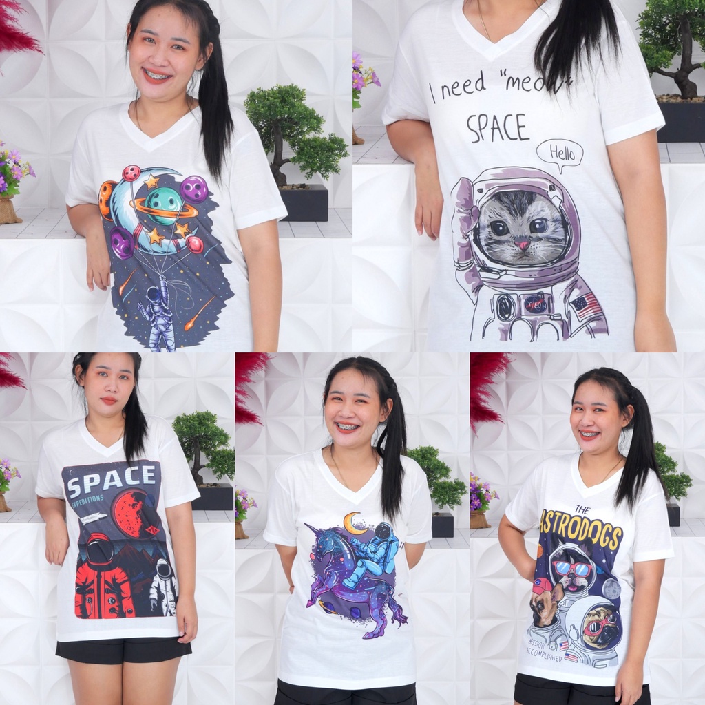 Triple M Store. เสื้อยืดคอวี สีขาว พิมพ์ลาย ไม่หดไม่ยืดไม่ย้วย สีไม่ตก ไม่ซีด Tm-888 มี 9 ลาย Size S