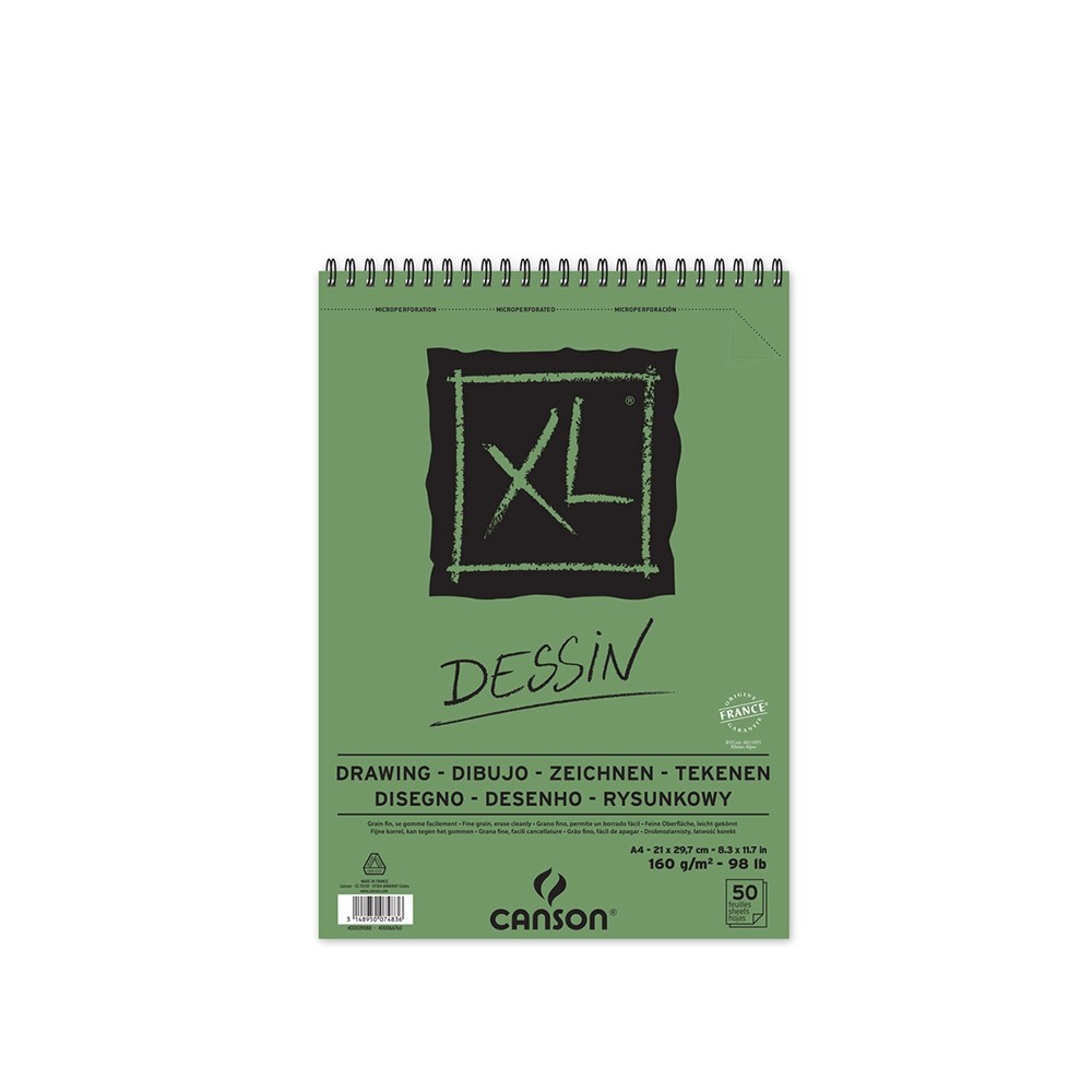 Canson(แคนสัน) สมุดสเก็ตซ์สันห่วง XL Dessin 160g ขนาดA4 ผิว Light Grain ปกสีเขียวอ่อน(50แผ่น) C400039088