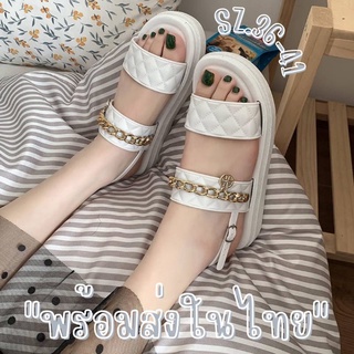 รองเท้าแตะรัดส้น รองเท้าแฟชั่นผู้หญิงประดับโซ่ทอง รองเท้ารัดส้น size 36-41​