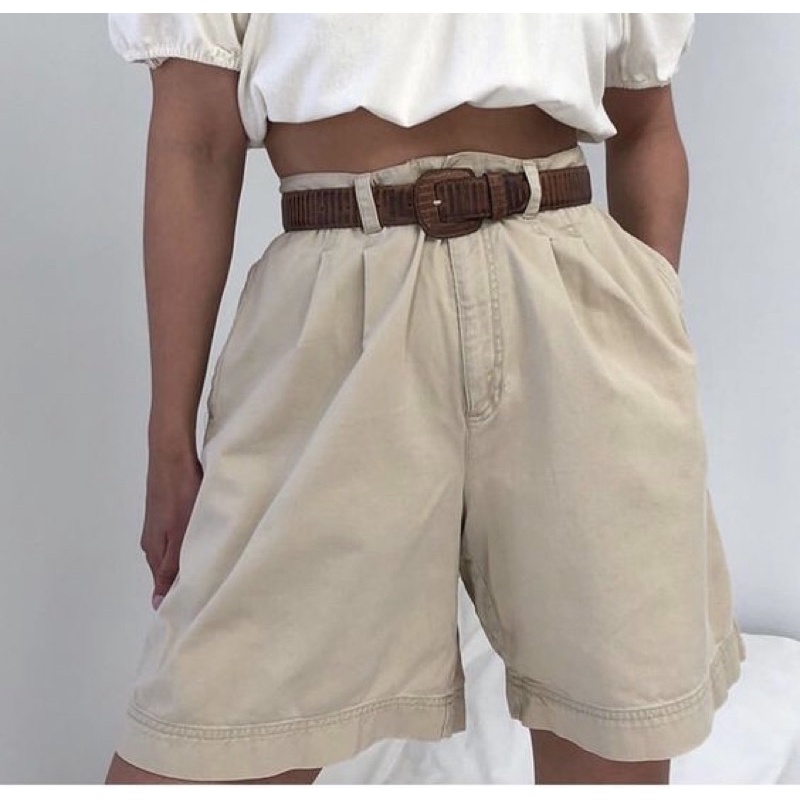 VINTAGE NAUTICA✨กางเกงขาสั้นเอวสูง💕 สีเบจ ⚡️ beige high waisted shorts