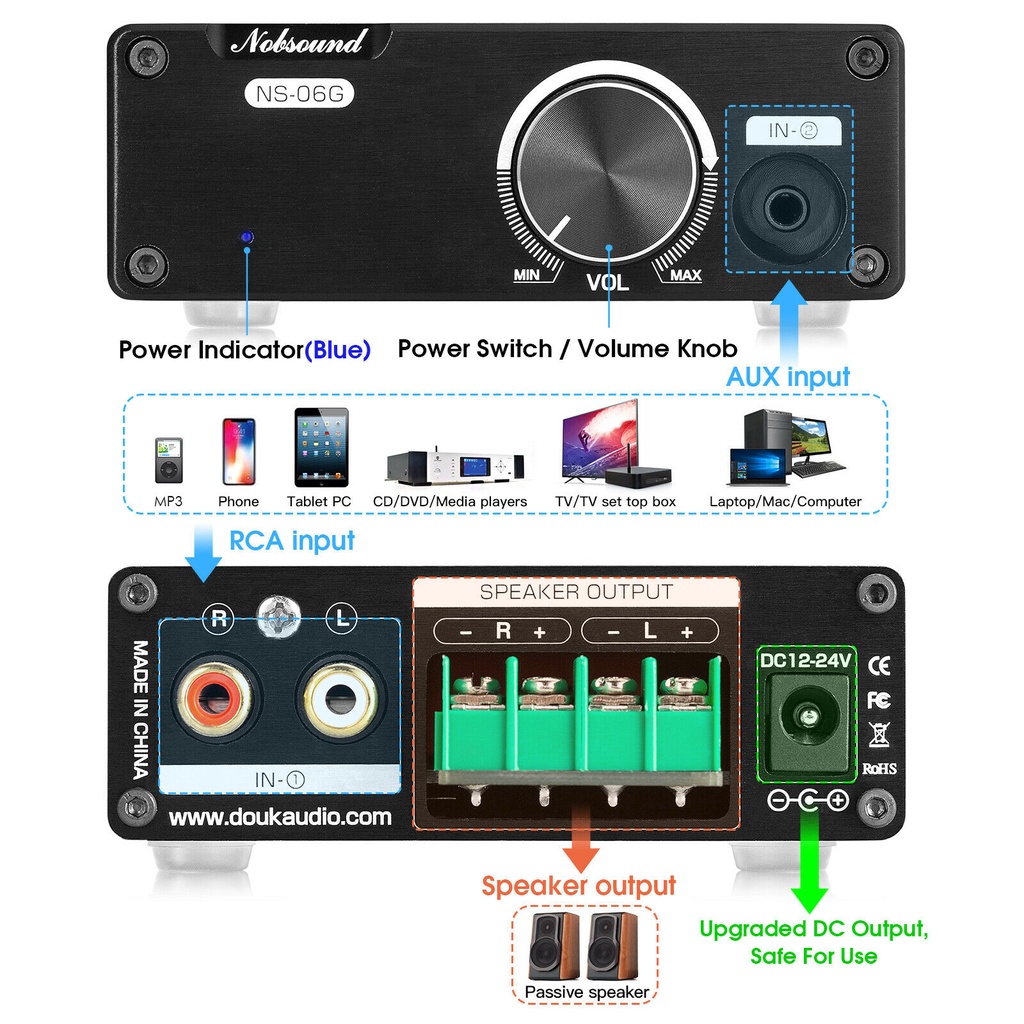 Nobsound Mini Digital Amplifier HiFi Class D Home Stereo Desktop Audio Amp  200W SNaD | Shopee Thailand