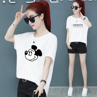 Mickey Mouse เสื้อยืดสีขาว เสื้อยืด สีขาว สกรีนลายที่อก ลายน่ารัก