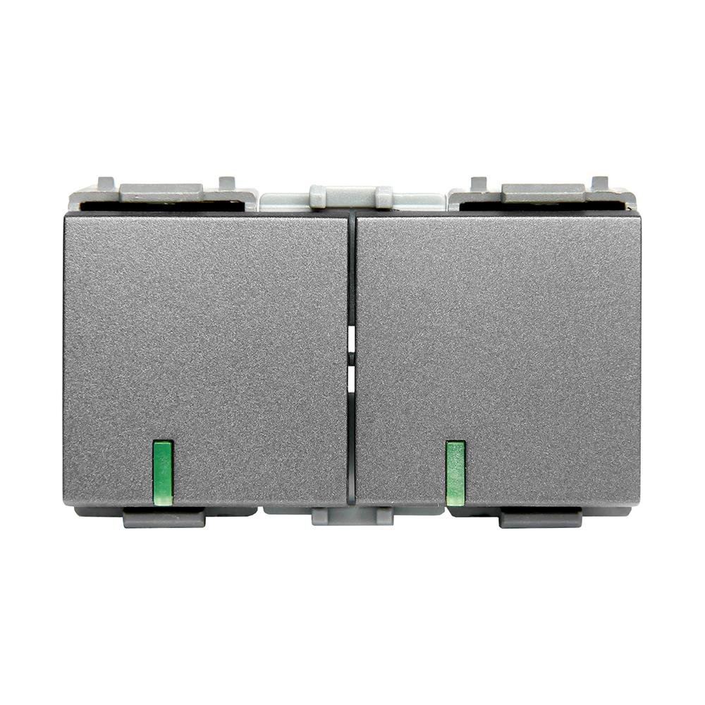 สวิตช์ทางเดียว 2 สวิตช์ 3 ช่อง HACO W2512C-MSB สีเทา