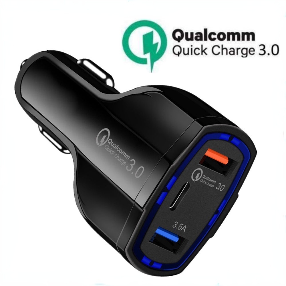 ที่ชาร์จในรถ อะแดปเตอร์ชาร์จเร็ว QC3.0 มี 3 พอร์ต 35W 7A ชาร์จเร็วๆ USB Type C สำหรับรถบรรทุกรถยนต์