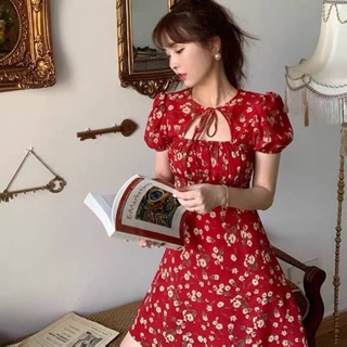 red flower smock chest mini dress