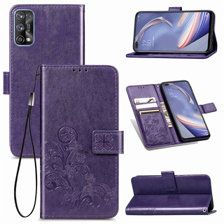 เคส Realme 7 Pro 2020 New Casing Soft Four leaf clover 3D Leather Shockproof Card Slot Wallet Flip Cover Stand Holder With Lanyard Phone Case Realme7Pro