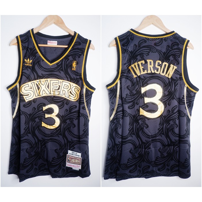 NBA CLASSIC HWC สีดํา TOILE SIXERS 3 ALLENIVERSON MITCHELL&NESS BASKETBALL JERSEY