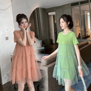 💏ชุดคลุมท้อง👗ชุดคลุมท้องฤดูร้อนหลวมแขนสั้นบางแฟชั่นฤดูร้อนชุดคลุมท้องยาวปานกลาง ระบายอากาศ สะดวกสบาย