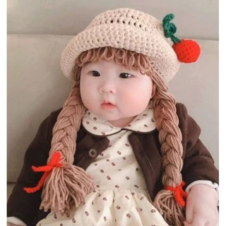 หมวกถักผมเปียแฮนด์เมด หมวกไหมพรม สำหรับเด็ก 8 เดือน - 3 ขวบ🍒 พร้อมส่งจากไทย