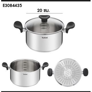 หม้อ tefal หม้อสองหูพร้อมฝาแก้ว  Simpleo รุ่น E3084435 ขนาด 20 ซม.  สีเงิน หม้อชาบู เครื่องครัว