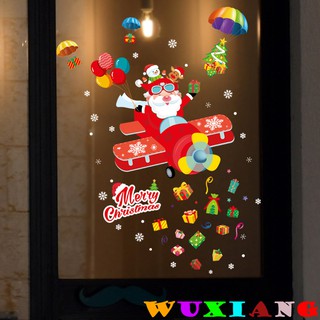 【wuxiang】สติกเกอร์ติดผนัง ลายการ์ตูนซานต้า ลูกโป่ง ตกแต่งร้าน คริสต์มาส