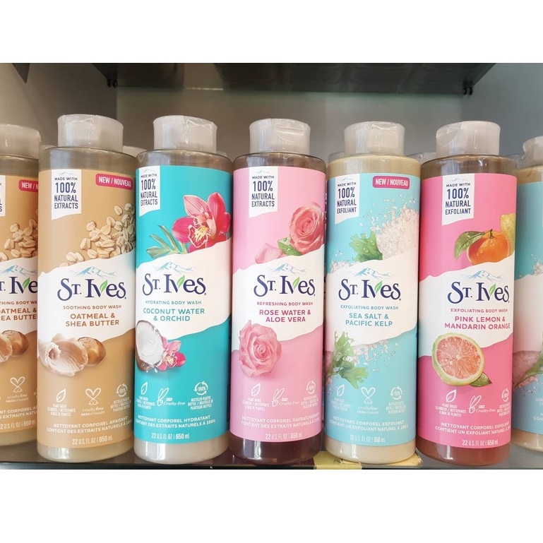 นำเข้าจากUSA ขวดใหญ่มาก ครีมอาบน้ำ St.Ives body wash ขนาด 650ml Pink Lemon Sea salt