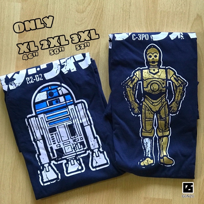 เสื้อยืดไซส์ใหญ่ลายหุ่นยนต์ ผ้าคอตตอน 100% Starwars[R2D2&C3PO]