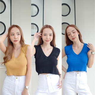 🔥พร้อมส่ง! งานจริง 100% เสื้อกล้ามไหมพรมคอวี (566)