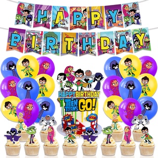 ป้ายแบนเนอร์ ลายธีม Titans Go Robin Cyborg Beast Boy Raven Happy Birthday สําหรับตกแต่งเค้ก ปาร์ตี้วันเกิด