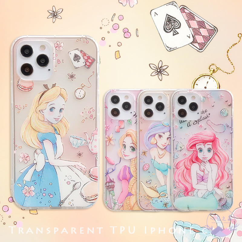 เคสกันกระแทกซิลิโคน Disney Princess สําหรับ iPhone 13 Pro Max/12/11/XS Max/XR/XS/7/8 Plus ลาย Alice/Ariel/Jasmine/Rapunzel
