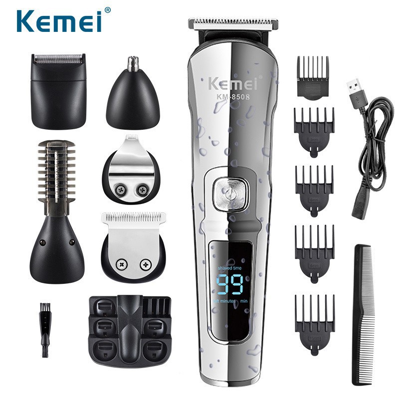 Kemei Professional Hair Trimmer กันน้ํา 6 in 1 ผม Clipper ไฟฟ้าตัดผมเครื่อง Beard trimer Body Men ตัดผม KM-8508