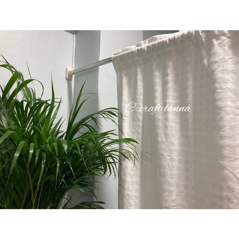ผ้าม่านประตู ผ้าตาราง มินิมอล ขนาดกว้าง110สูง200cm ผ้าฝ้ายสีขาว แบบไม่มีเชิง รุ่นยอดฮิต TTS200 - รูปที่ 4