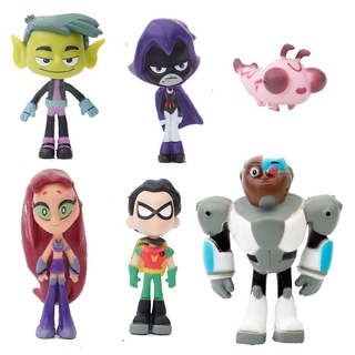 6pcs Teen Titans Go Figure Robin Raven Beast Boy Starfire Figurine Model Kid Toy