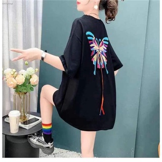 สปอตสินค้า🔥เสื้อยืดโอเวอร์ไซส์ freesize แขนถึงศอก 💯👚ลายปักผีเสื้อหน้า-หลัง รอบอก50นิ้ว คอกลม สาวอวบ ❌กดติดตามมีส่วนลด