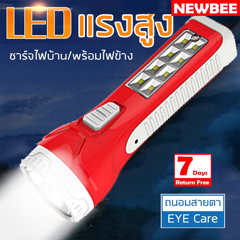 (+Promotion) NEWBEE ไฟฉาย ชาร์จไฟบ้าน ไฟหน้าสปอตไลท์ ไฟข้างถนอมสายตาไม่กินไฟ ไฟฉายพกพาสะดวก แบตเตอรี่800mAh ไฟฉุกเฉิน ไฟฉายถูก ราคาถูก ไฟฉาย ไฟฉาย แรง สูง ไฟฉาย คาด หัว ไฟฉาย led