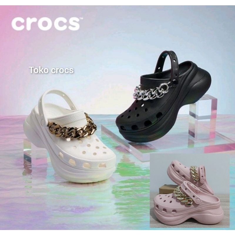 Crocs classic bae Clog chain embellisshed platform / Crocs bae Clog platform rante / รองเท้าแตะผู้หญ