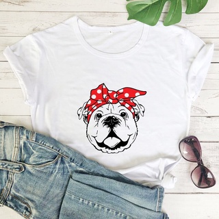 เสื้อยืด Kawaii Bandana Bulldog Colored T Shirt Women Cute Dog Mom Gift Tshirt Funny Women Graphic Pet Love Tee