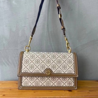 TORY BURCH T MONOGRAM JACQUARD SHOULDER BAG กระเป๋าสะพายไหล่ แบรนด์ทอรี่เบิร์ช ผ้าแคนวาสพิมพ์ลายสัญลักษณ์โลโก้ signature