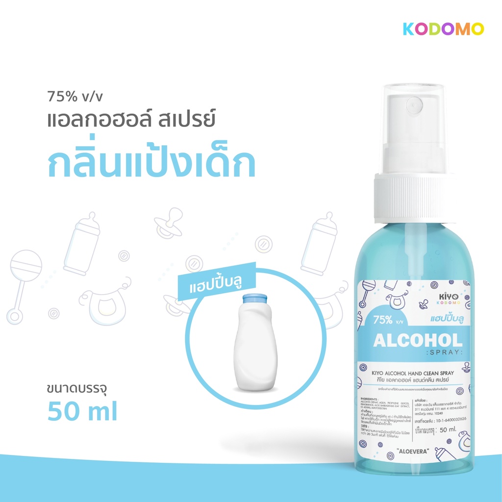 สเปรย์กลิ่นแป้งเด็ก "แฮปปี้บลู" Alcohol 75% บอบบางสำหรับเด็ก ราคาถูก 50ml (ขนาดพกพา)