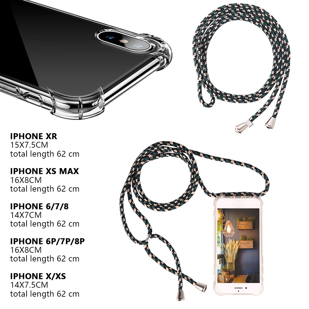 Phone Case Necklace Rope Protector Tpu Transparent Shell Silver