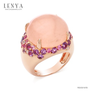 Lenya Jewelry แหวนประดับโรสควอร์ทซ์ (Rose Quartz) สีชมพู  ตัวเรือนเงินแท้ชุบสีพิ้งค์โกลด์(Pink Gold)