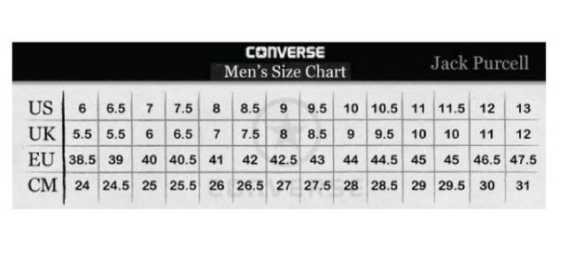 jack purcell size chart