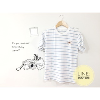 เสื้อยืด Lazy bear สีขาว-ฟ้า