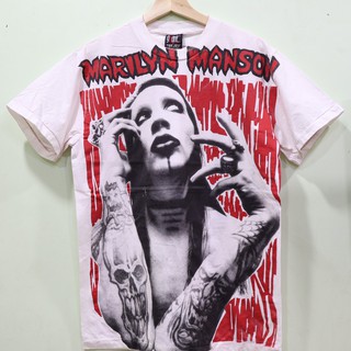 เสื้อMarilyn Manson ลายโอเวอร์ปริ้น ตะเข็บเดี่ยวบนล่าง สไตล์วินเทจ สกรีนทั้งตัว ผ้านอก เสื้อOVP เสื้อโอเวอร์ไซส์