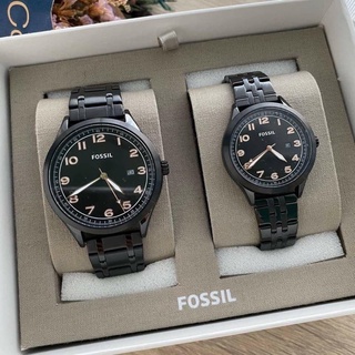 (ผ่อน0%) นาฬิกาคู่ BQ2471 Fossil Couple Watch His &amp; Her Black Bracelet Wylie ✔️หน้าปัด ชาย.42mm //หญิง 35mm สายสีดำ