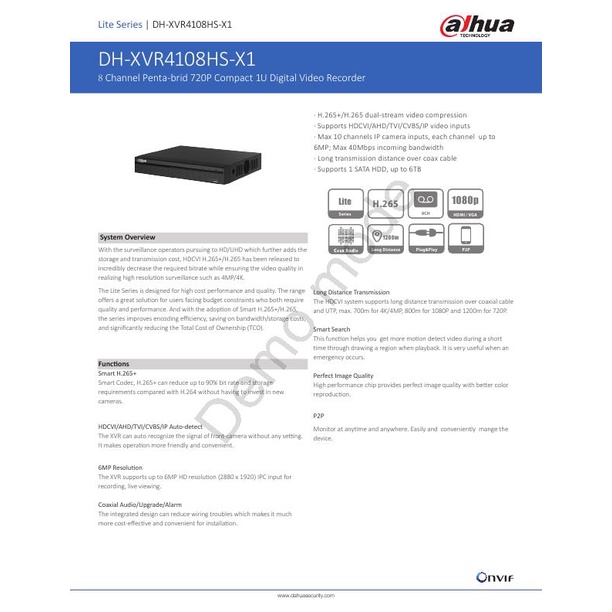 Dahuaเครื่องบันทึกภาพDVR8chสินค้ามาตรฐาน
