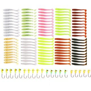 Hengjia 120pcs Fishing Lure ตะกั่วหัว Jig ตะขอกอบกู้หนอนซอฟต์เหยียบ Kit Fishing Tackle