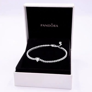 Pandora สร้อยข้อมือเงิน 925 ประดับเพทาย รูปหัวใจ ปรับได้ เครื่องประดับแฟชั่น สําหรับผู้หญิง