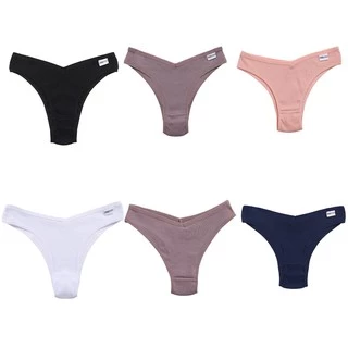FINETOO Women Cotton Panty Lingerie Female Underwear 6 Solid Color Thongs For Woman Low-Rise Underpant Comfortable Sexy Bikini Briefs
