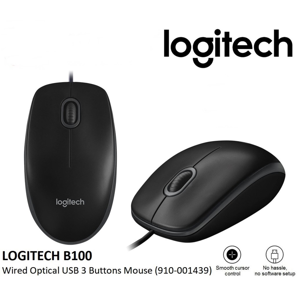 เม้าส์ยูเอสบี Logitech B100 Optical Mouse USB (Black) ประกัน 1 ปี