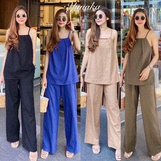 Yunaka ชุดเซ็ต 2 ชิ้น linen set เสื้อสายเดี่ยว กางเกงขายาว ลินิน