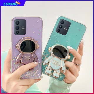 เคสโทรศัพท์มือถือ ลายนักบินอวกาศ 3D ประดับเลื่อมฟอยล์สีเงิน สําหรับ VIVO V25 V25E V25Pro V11 V11i V11Pro V15 V15Pro V17 V17Pro V19 V20 V20Pro