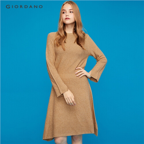 GIORDANO WOMEN Crewneck long-sleeve knitted dress 91469042